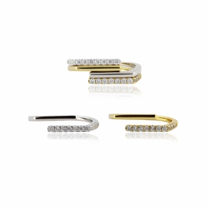 Minimalist S925 sterling silver U-shaped ear cuffs with pavé cubic zirconia in gold and silver