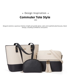 Three-piece tote bag set with crossgrain leather texture and elegant tassel detail
