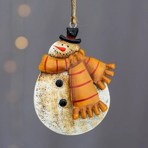 Vintage snowman hanging ornament in rustic metal for Christmas tree decoration