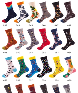 Detailed grid showing 18 varied graphic crew sock styles with individual model codes