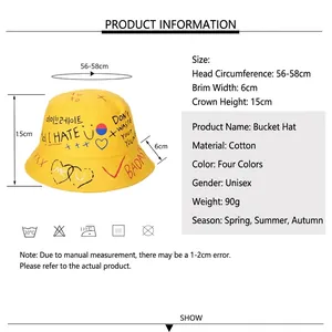 Graffiti printed cotton bucket hat for men and women with adjustable 56-58cm circumference