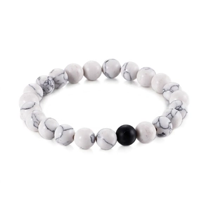 White Turquoise And Matte Black Agate Beaded Bracelet Natural Stone Minimalist Zen Jewelry For Couples