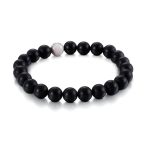 Matte black stone and white turquoise 8mm beaded bracelet for couples on white background