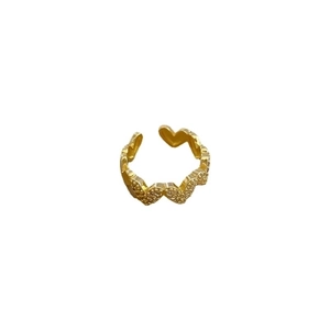 Adjustable gold plated open heart ring featuring sparkling cubic zirconia pavé setting