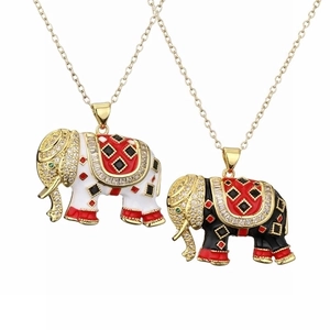 Cute Elephant Pendant Necklace Copper Zirconia Enamel Animal Design Fashion Jewelry Gift For Women Gold Colorful Necklace