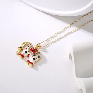 Detailed view of elephant pendant necklace with zircon stones and colorful enamel finish