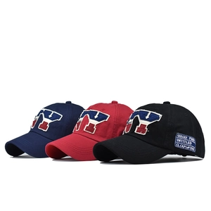 Classic cotton baseball caps with NY embroidery in navy blue, red, and black colors