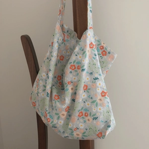 Floral Cotton Shoulder Bag Large Capacity Soft Thin Fabric Tote Crossbody Handbag For Women Casual Mori Style