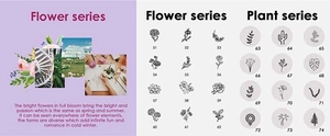 Detailed catalog of flower and plant series wax seal patterns with unique numbered designs