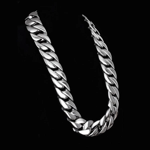 31mm wide silver cuban link chain necklace in stainless steel for men's bold fashion
