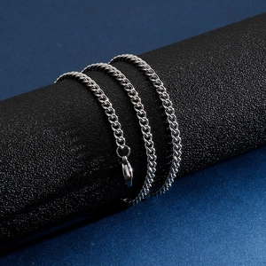Polished silver stainless steel Cuban link chain necklace with secure lobster clasp