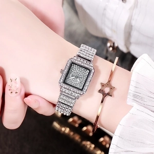 Women Quartz Watch Luxury Square Dial Full Rhinestones Alloy Strap Fashion Elegant Wristwatch For Lady
