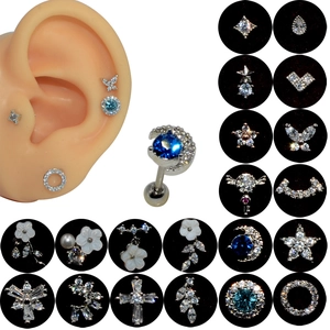 Cartilage Stud Earrings Stainless Steel Bar Copper Zircon Flower Star Moon Helix Piercing Jewelry With Screw Ball Back