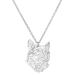 Minimalistische silberne Wolf Anhänger Halskette mit hohl geschnitztem Tierkopf für Damen