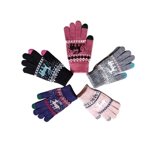 Winter thermal touch screen knit gloves with reindeer pattern in five assorted colors