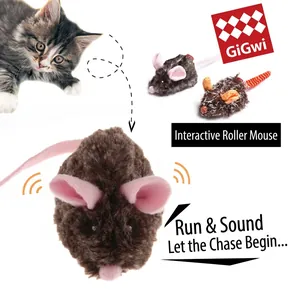 Interactive squeaky mouse cat toy with wheels for realistic movement and chasing fun