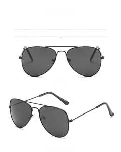 Classic black aviator sunglasses for kids showing front and 45-degree side view