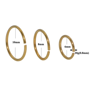 Gold stainless steel nose rings in 10mm 8mm 6mm sizes with 20G 0.8mm gauge thickness