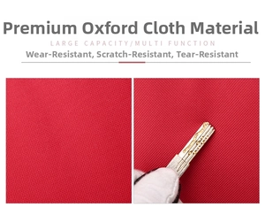 Macro detail of red Oxford fabric showing high-density woven texture and scratch resistance