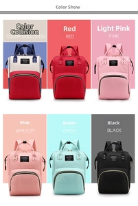 Multi-color Oxford fabric diaper backpacks showing various colors and large U-shaped opening