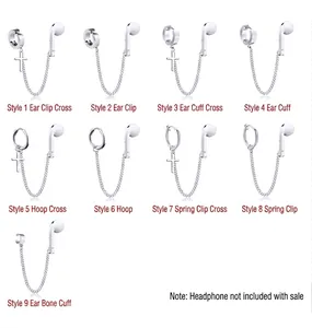 Anti-lost stainless steel earrings for wireless earbuds featuring nine different styles