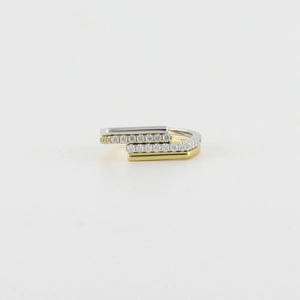 Minimalist 925 silver irregular layered ring with gold plating and paved stones