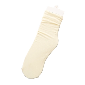 Solid cream knitted breathable velvet crew socks for women with rolled cuffs