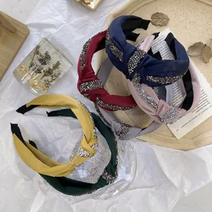 Knotted Wide Headband Satin Fabric Rhinestone Twisted Hair Hoop Elegant Fashion Headpiece Solid Color Accessory