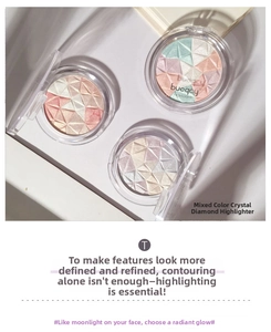 Macro shot of mixed color diamond texture highlighter palette in clear compact