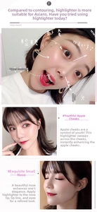 Detailed application guide of shimmering highlighter powder on cheeks and nose for glowing skin
