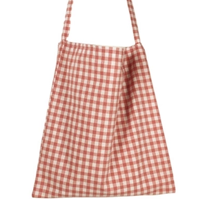 Minimalist red and white gingham canvas crossbody bag with slim shoulder strap