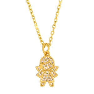 Sparkling gold necklace with a girl pendant pavé-set with white cubic zirconia stones