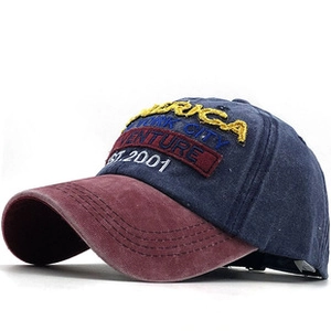 Detail of vintage washed baseball cap featuring America New York City embroidery