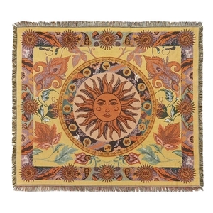 Bohemian sun astrology woven blanket with tassels for camping and sofa use