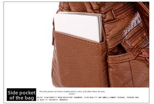 Detail of soft leather crossbody bag side pocket showing easy smartphone storage access