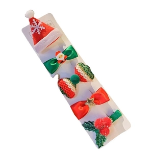 5-piece set of cute Christmas tree and Santa hair clips for kids in red and green colors