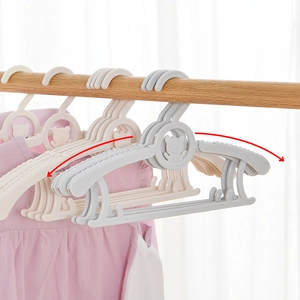 Adjustable plastic baby hangers with bear design in beige and grey flexible material
