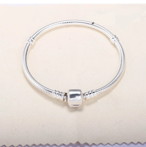 Classic 3mm silver snake bone chain bracelet with cylindrical mirror buckle closure
