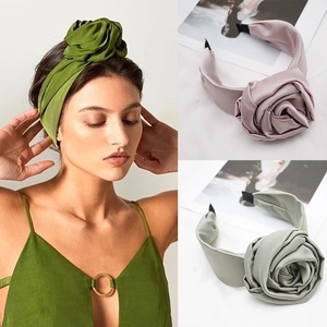 Large Satin Flower Headband Wide Brim Solid Color Elegant Fabric Hair Hoop For Women