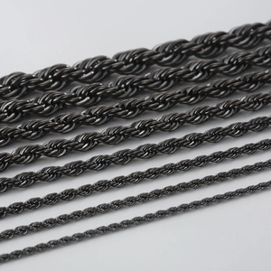 Men's black titanium steel rope chains in various thicknesses with vintage aesthetic