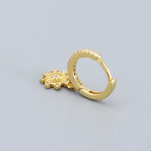 925 silver gold-plated huggie hoop earrings with starburst zircon stone pendant