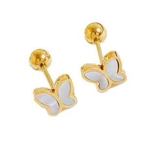 Elegant butterfly mother-of-pearl stud earrings in gold with secure screw ball backings