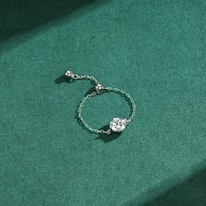 Adjustable S925 sterling silver chain ring with sparkling round cubic zirconia stone