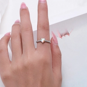 S925 sterling silver heart ring featuring colorful opal stone and pavé accents