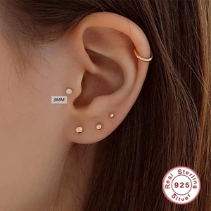 S925 sterling silver 3mm zircon stud earrings and minimalist ear cuff set for women