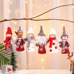Christmas Hanging Doll Ornaments Knitted Plush Santa Snowman Reindeer Angel Wings Star Decor Festive Tree Pendant