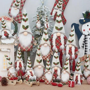 Christmas Gnome Plush Doll Faceless Santa Ornament With Retractable Legs And Plaid Fabric For Holiday Home Table Decor