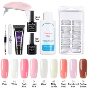 Professional 15ml nail extension gel kit with pink mini UV lamp and manicure tools set