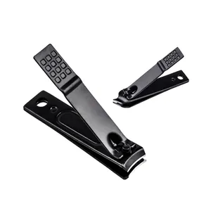 Two-piece matte black stainless steel nail clipper set with non-slip textured handles