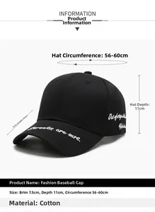 Dettaglio della visiera da 7,5cm e profondità 11cm del cappellino nero con ricamo bianco
